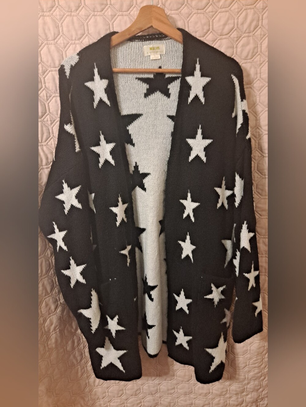 Maeve Blank NYC Black and White Star-Print Open Cardigan Size M/L